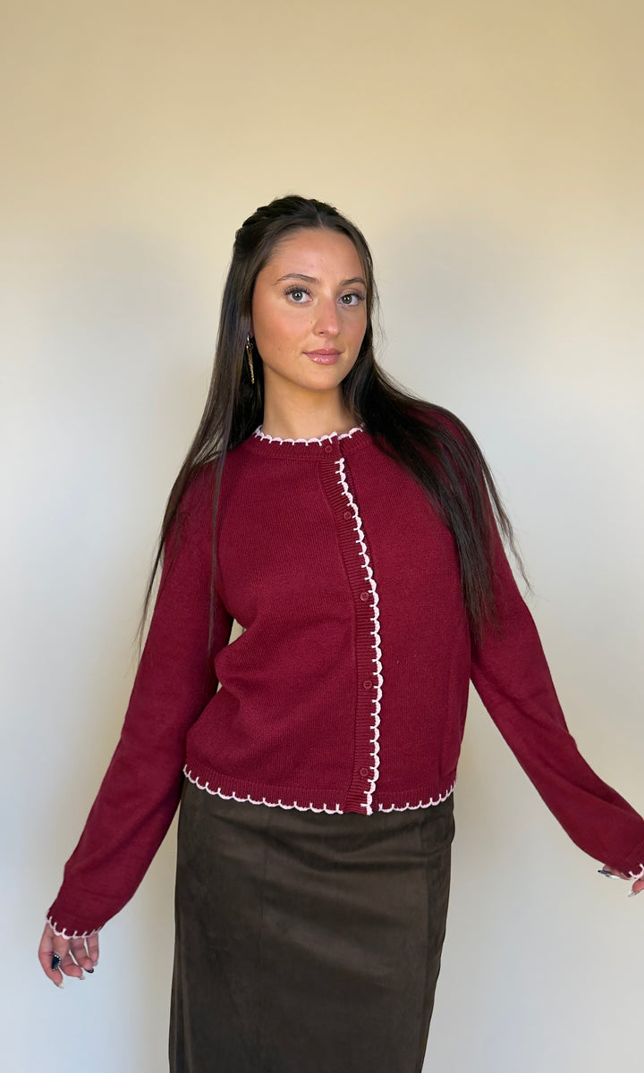 Bordeaux Scallop Cardigan
