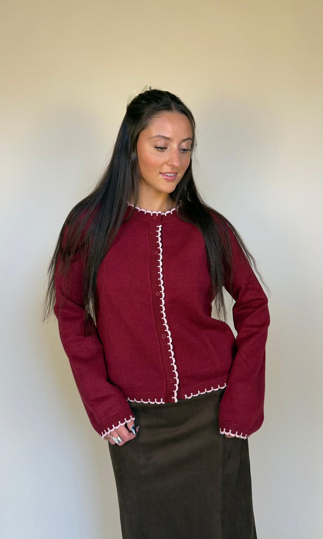 Bordeaux Scallop Cardigan