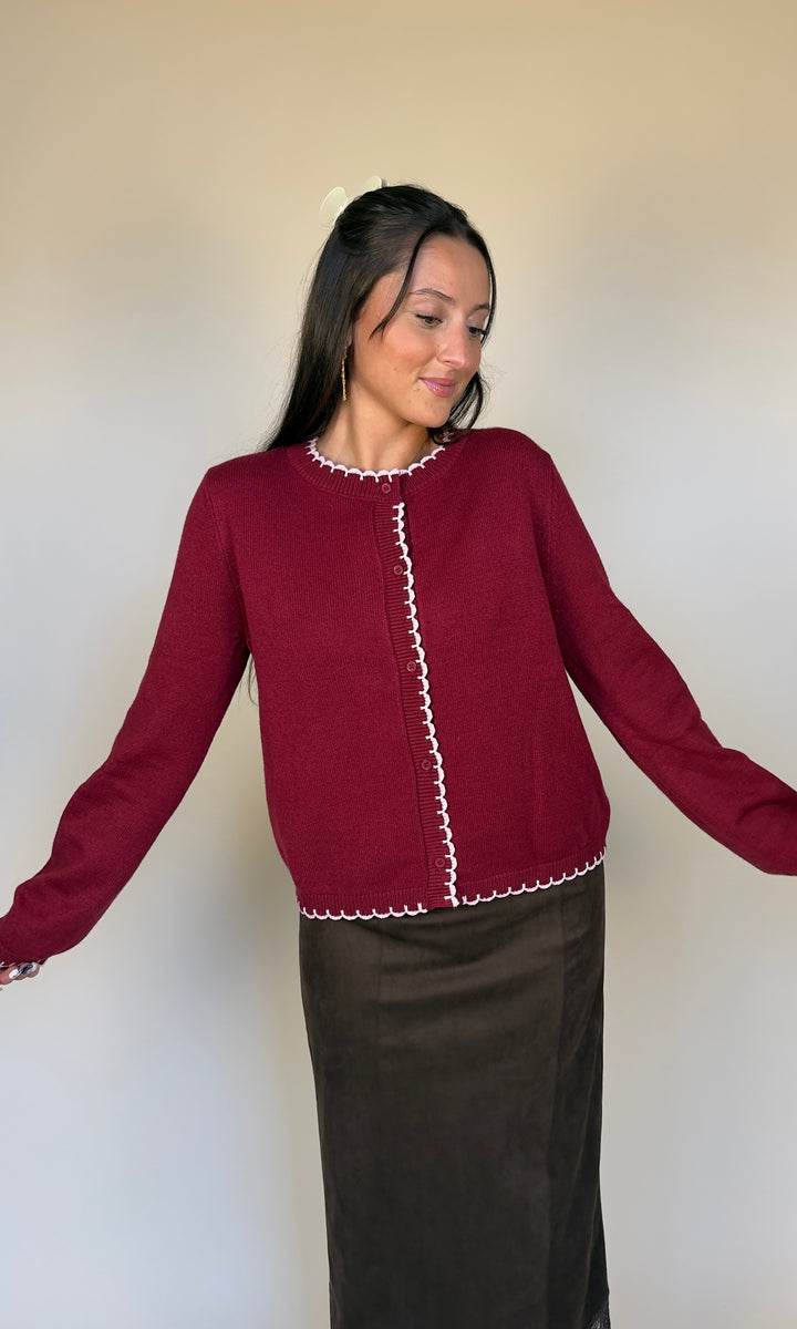 Bordeaux Scallop Cardigan