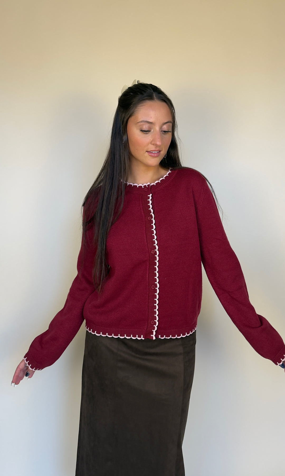 Bordeaux Scallop Cardigan