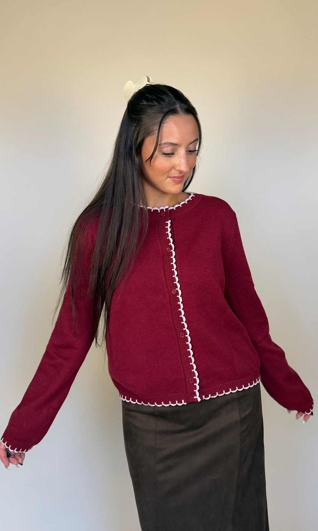 Bordeaux Scallop Cardigan