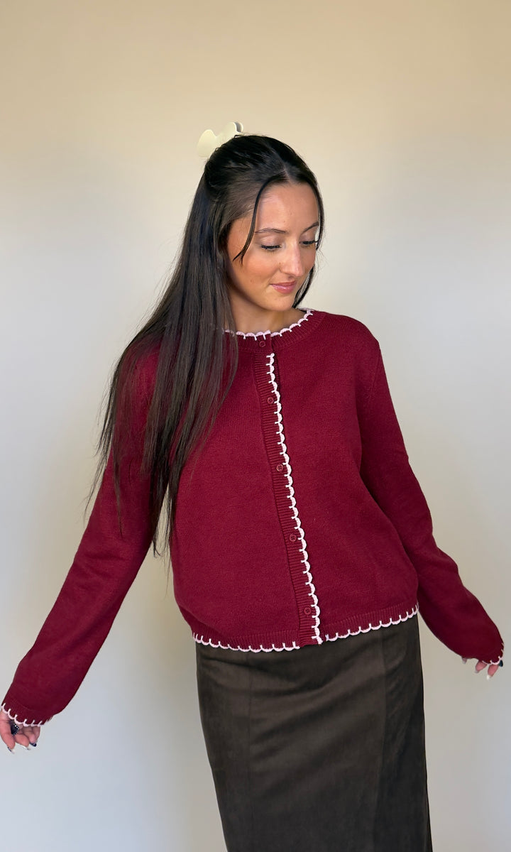 Bordeaux Scallop Cardigan