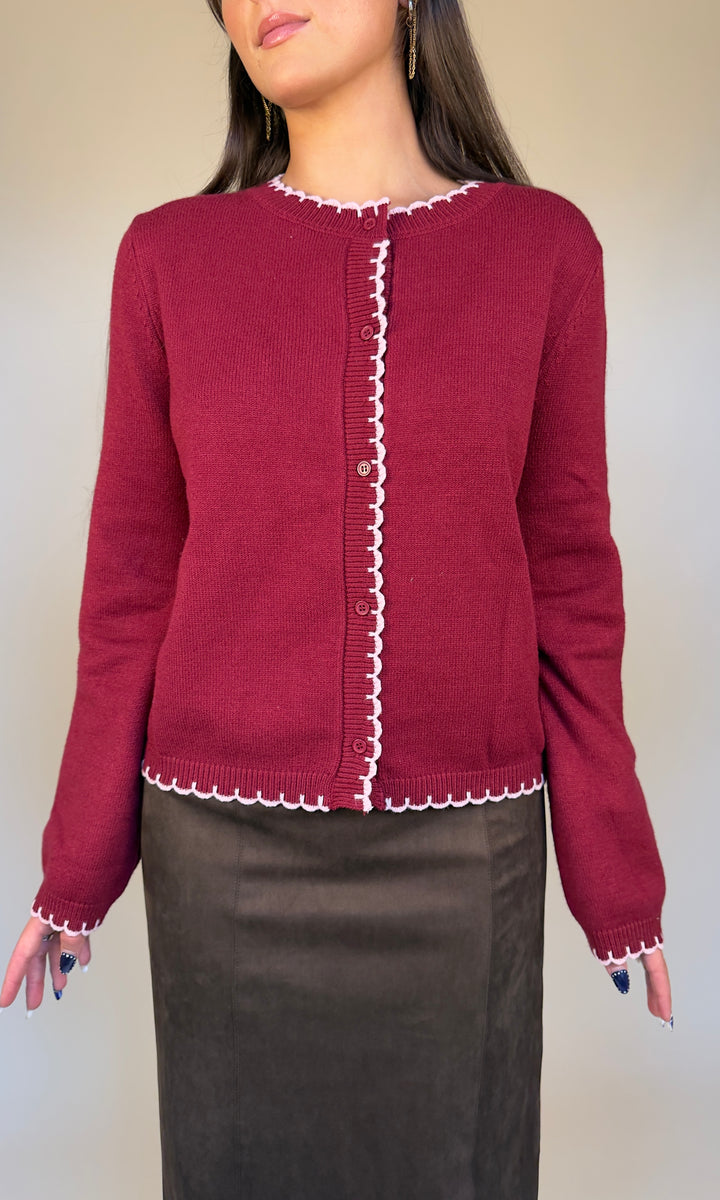 Bordeaux Scallop Cardigan