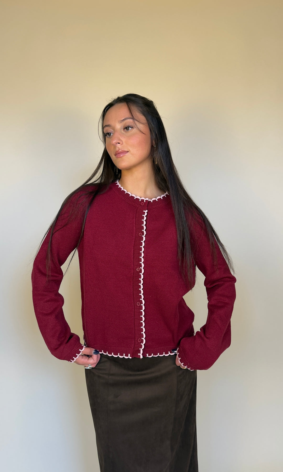 Bordeaux Scallop Cardigan