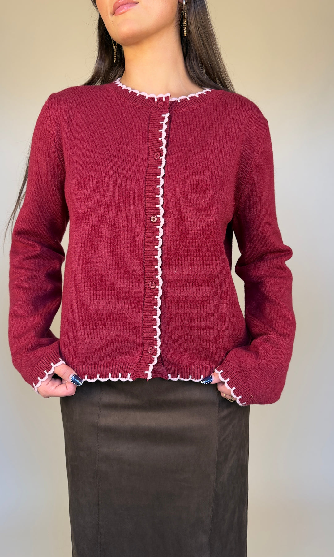 Bordeaux Scallop Cardigan