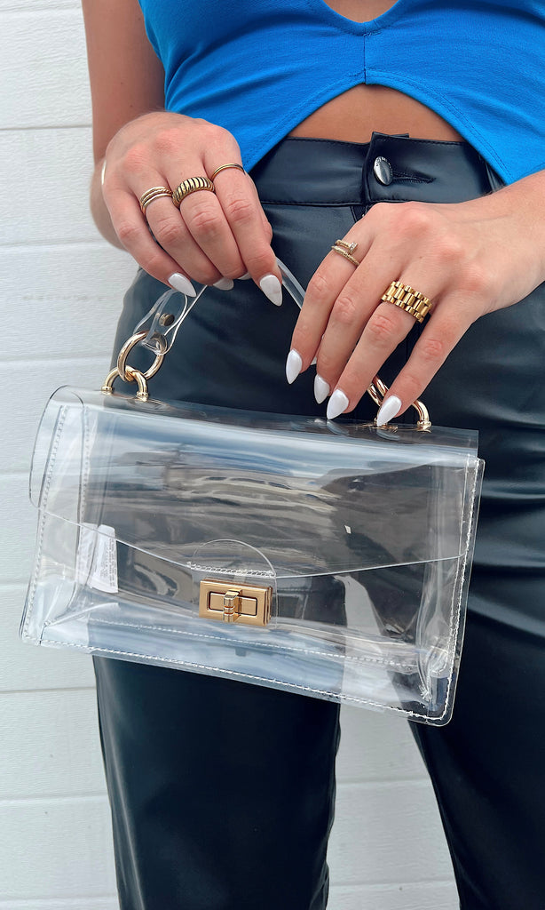 CHANEL Clear Transparent Plastic Rainbow Hardware Small Top Handle Bag